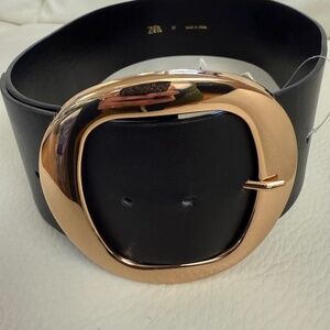 ZARA Black Belt with Gold Buckle – Size 85 – NWT